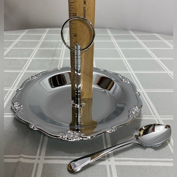 NOS Vintage Chrome Serving Tray Detachable Handle Serving Spoon Original Box - Picture 6 of 6